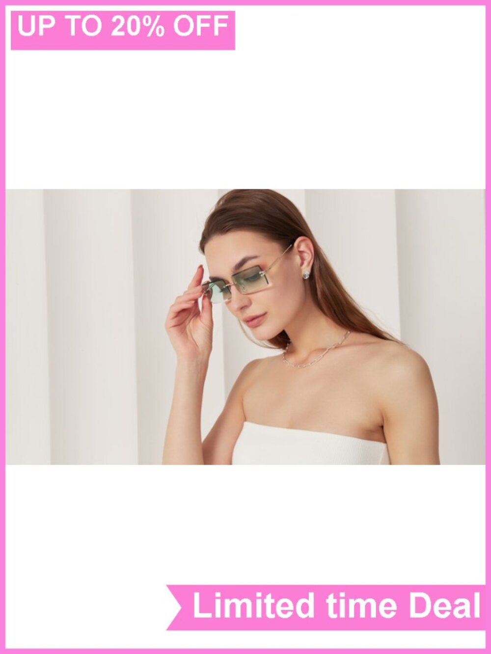 Metal Rimless Retro Square Sunglasses UV400 - Picture 5 of 6
